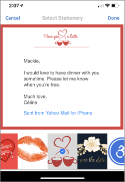 iOS 版 Yahoo奇摩信箱中的信紙底圖示例圖片。