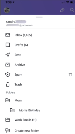 Yahoo奇摩信箱應用程式中的信件匣圖片。